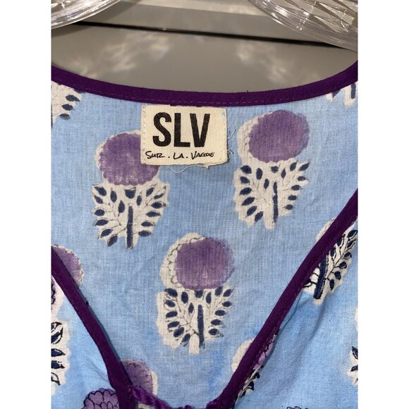 Sur La Vague Dahlia Dress Womens One Size Blue Floral Boho Maxi India Cotton - Picture 2 of 4